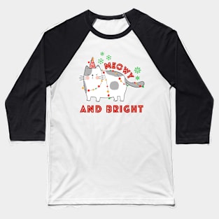 Funny Christmas Cat Wrapped in Lights, Meowy and Bright Baseball T-Shirt